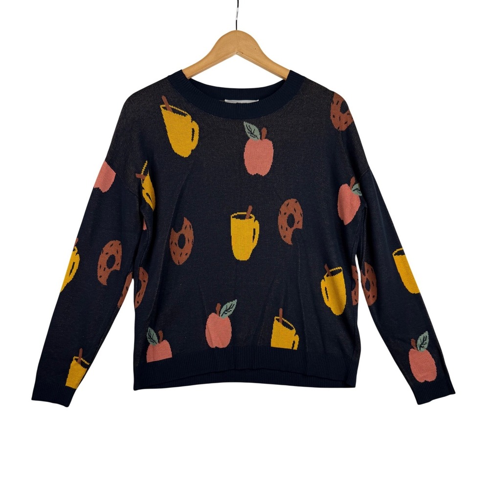 Loft Apple Cider Donut Fall Pullover Sweater size Small Blue/Orange/Red